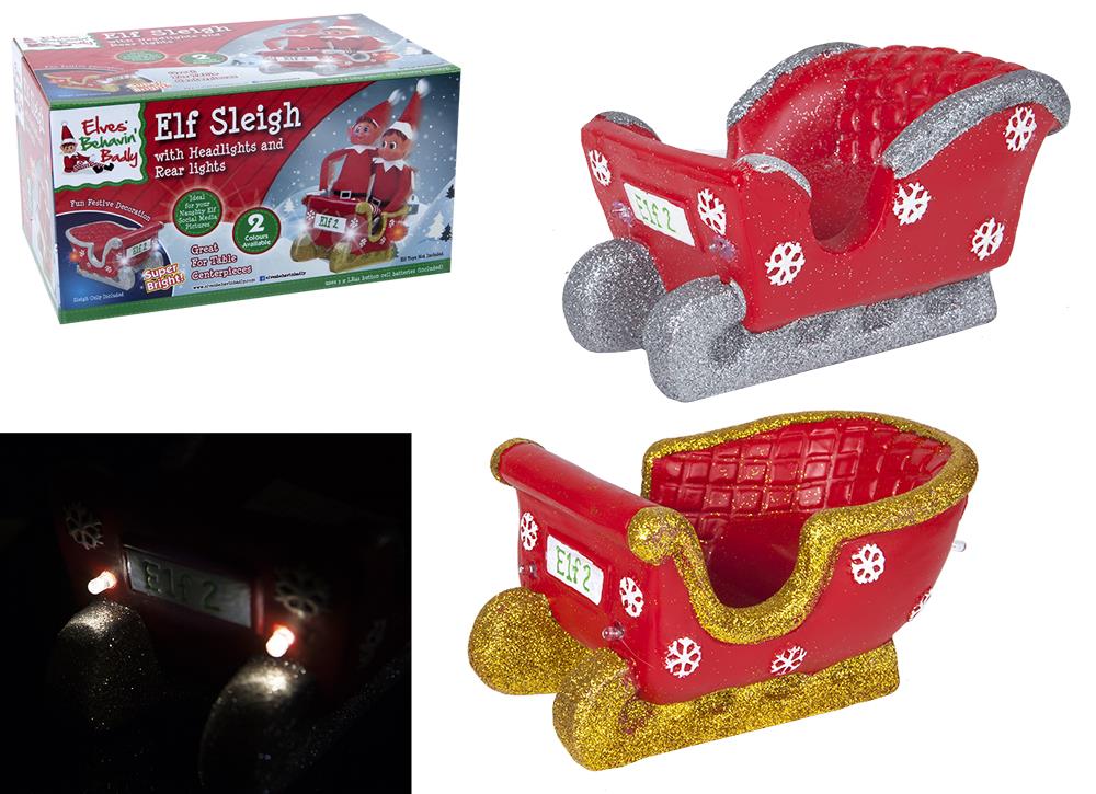 ELF POLYSTONE SINGLE SLEIGH WITH LIGHT UP HEADLIGHTS Image 1++