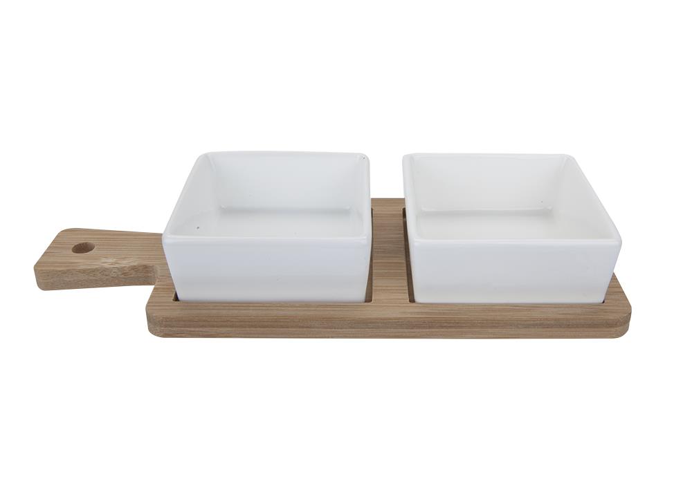 Ξύλινος Δίσκος Σερβιρίσματος με Τετράγωνα Μπωλ Image 1++