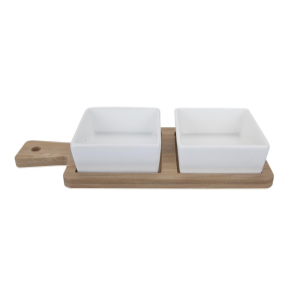 Ξύλινος Δίσκος Σερβιρίσματος με Τετράγωνα Μπωλ